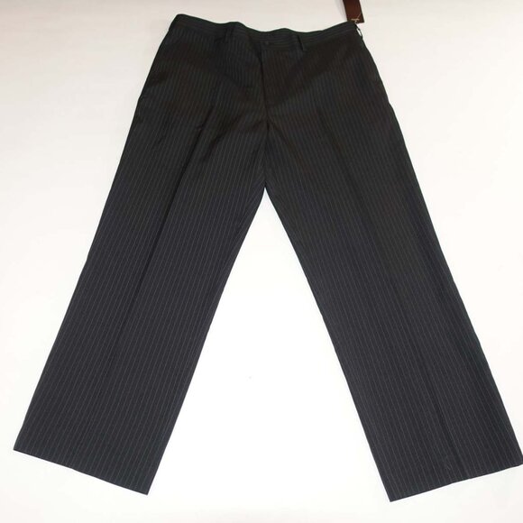Perry Ellis Men's Dress Pants 38 x 30 NWT Black Flat Front Striped High Rise - Picture 1 of 7